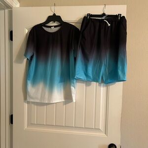 Gradient Black and Blue T-Shirt and Shorts Set